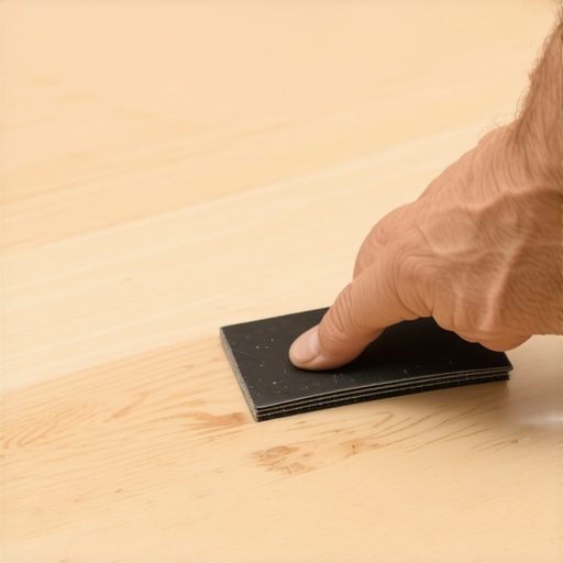 Homeowner carefully sanding a burn spot on laminate flooring to repair damage.