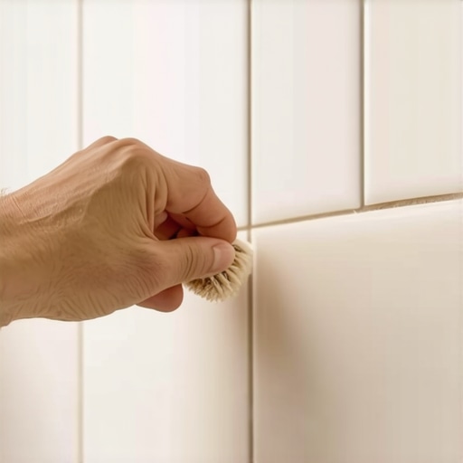 Person applying sealant to shower grout with a brush