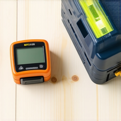 Tools for Long-Lasting Home Projects A digital moisture meter and laser level on a workbench in a renovation setting.