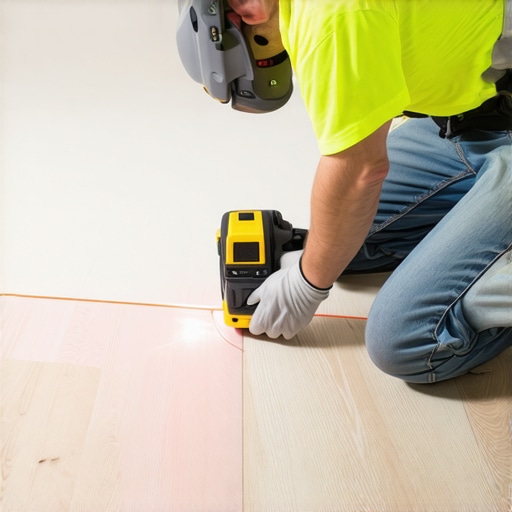 Using a Laser Level for Perfect Flooring A worker aligns tiles precisely with a laser level during installation.