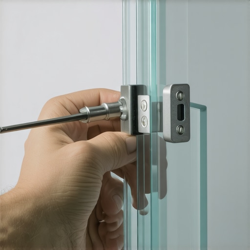 Adjusting Shower Hinge Gaskets Close up of manual adjustment of a frameless shower door hinge