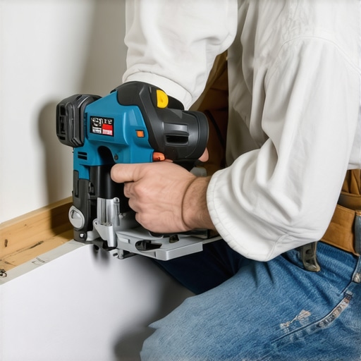 A professional carpenter performing an inside cope on baseboard molding.