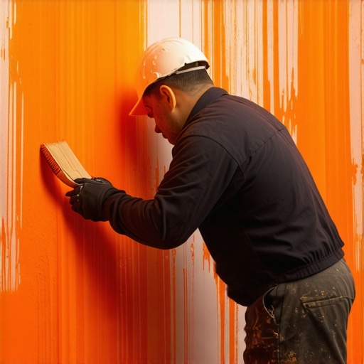 Worker applying liquid waterproofing membrane to a shower corner and niche.