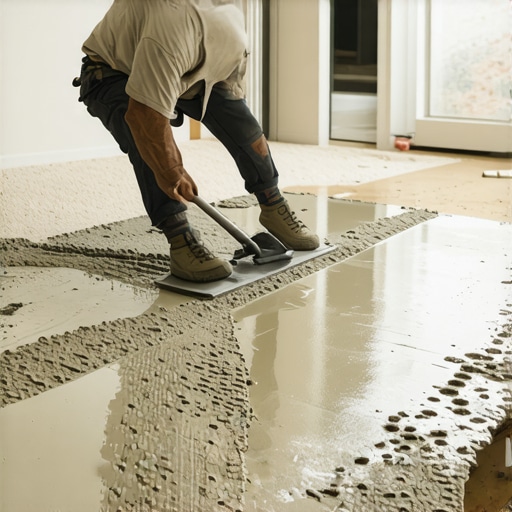 Applying Mortar for a Shower Pan Contractor spreading mortar on a subfloor with a notched trowel for a shower pan install.