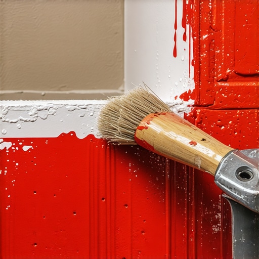 A close up of a brush applying red waterproofing membrane to the inside of a shower niche to prevent leaks.