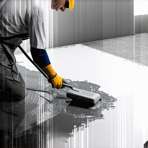 Contractor applying a secondary waterproofing membrane to a barrier-free shower floor.