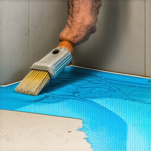 Professional application of a liquid moisture barrier in a shower installation.