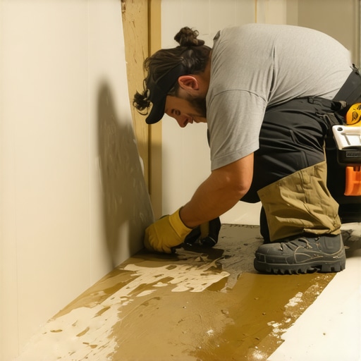 Applying Waterproofing to Shower Bench Close up of liquid waterproofing being applied to a shower bench transition.