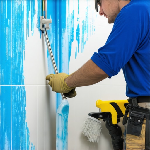 Contractor waterproofing a shower stall with liquid membrane before tiling.