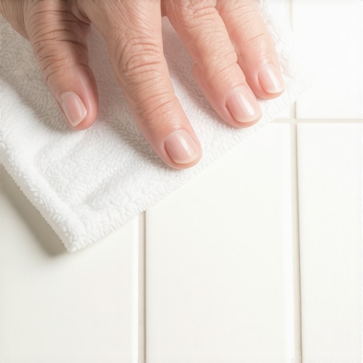 Close up of hand applying sealer to bathroom tiles before grouting