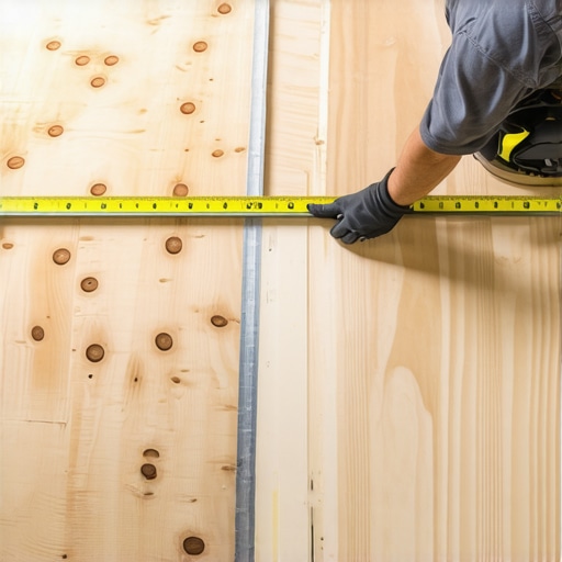 Checking Subfloor Flatness with a Straight Edge Professional contractor checking subfloor flatness with a level before flooring installation.