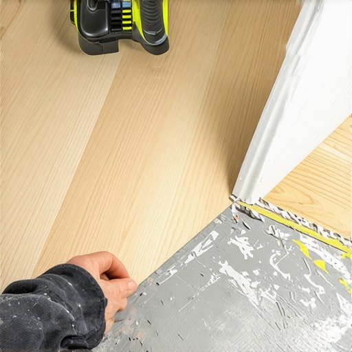 Checking Subfloor Moisture Levels Moisture meter testing a concrete subfloor under vinyl plank flooring to diagnose bubbling issues.