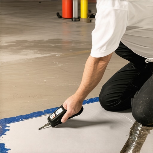 A close up of a moisture meter being used on concrete before flooring installation.