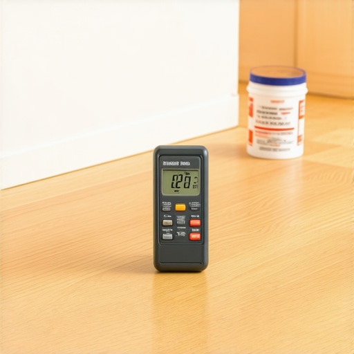 Checking baseboard moisture before painting A moisture meter testing the water content of a wooden baseboard to prevent paint peeling.