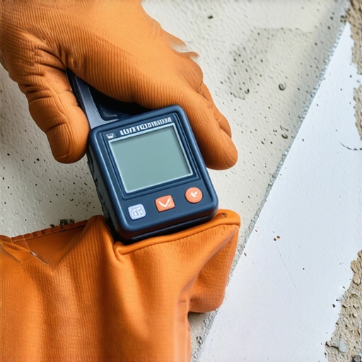 Checking subfloor moisture levels Professional installer using a moisture meter on a subfloor