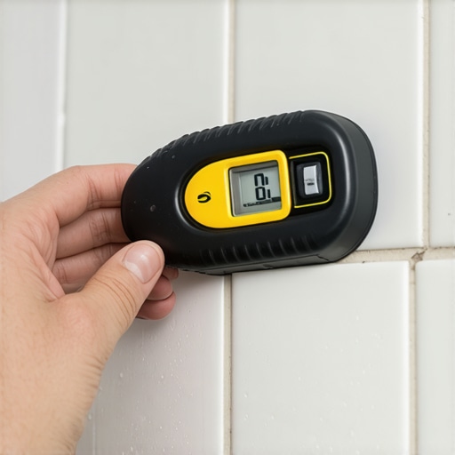 Checking the pitch of a shower niche with a level A torpedo level being used to check the drainage slope of a bathroom shower niche.