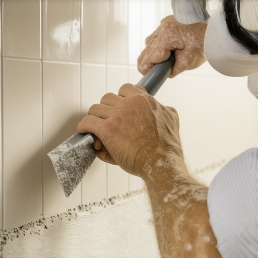 Combing Thinset in Straight Lines for Tile Installation A professional tiler spreading mortar in straight parallel ridges for maximum tile coverage.