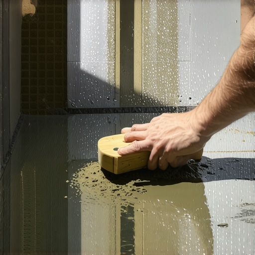 Compacting a Dry-Pack Shower Mortar Bed Professional contractor tamping down a sand and cement mixture for a shower floor slope