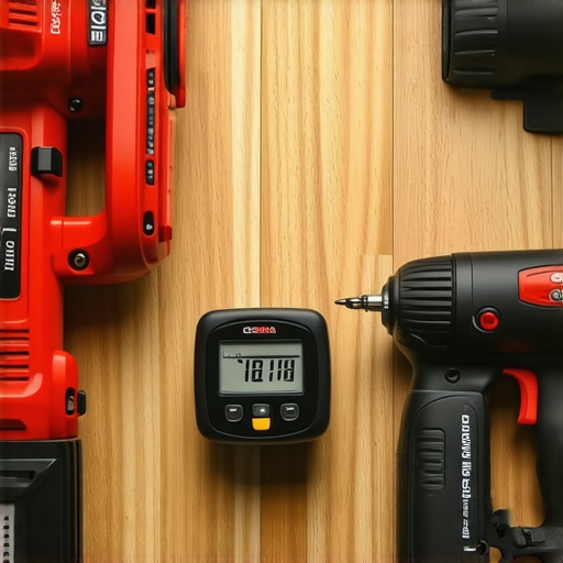 Essential Flooring Installation Tools for Professionals A collection of professional flooring tools including a power stretcher and moisture meter on a hardwood surface.