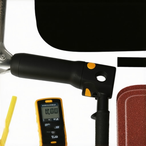 Essential Professional Flooring Maintenance Tools A collection of professional tools including a moisture meter and felt pads for floor maintenance.