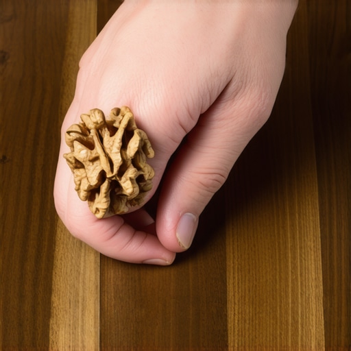 Fixing walnut floor scratches with a walnut nut A close-up of a DIY repair using a raw walnut to fix a scratch on dark wood flooring.