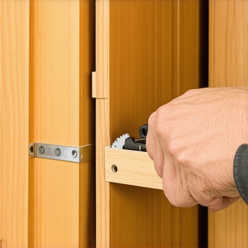 Close-up of cutting a door jamb using a scrap flooring piece for professional installation.