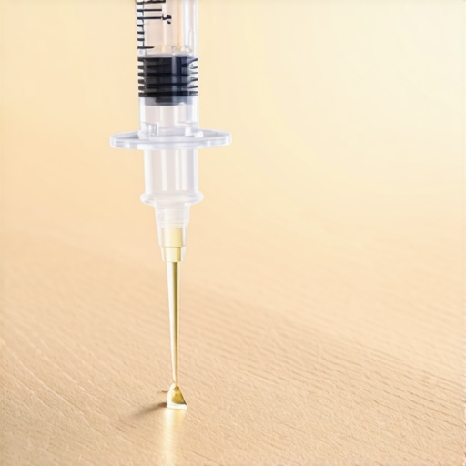 Syringe being used to repair a clicking luxury vinyl plank floor joint.