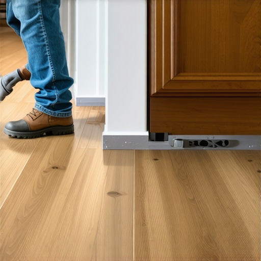 Installing Flooring Around a Kitchen Island A detailed view of a flooring installation showing the required expansion gap around a kitchen island base.