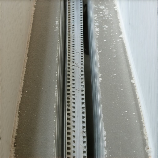 A professional installation of a linear shower drain showing the sloped mortar bed.