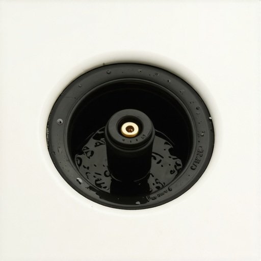 Close-up of a rubber test plug sealing a shower drain for a waterproofing flood test.