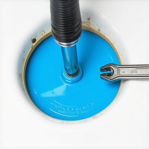 Installing a Waterproof Shower Drain Flange Close-up of a blue waterproofing membrane being sandwiched into a shower drain flange during installation.