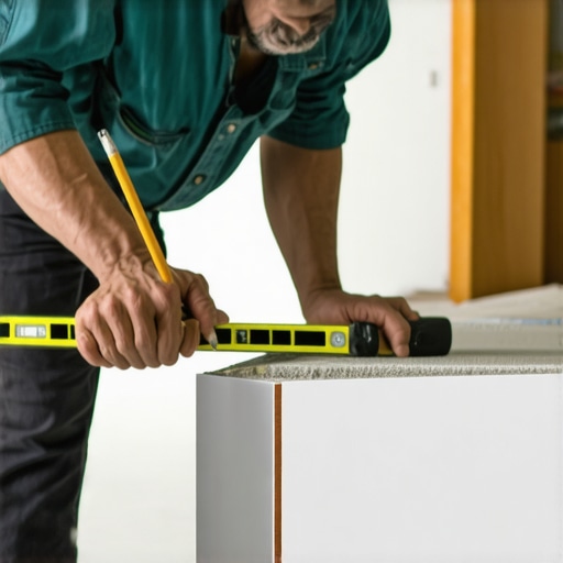 Marking floor high spots for trim Carpenter marking a high spot on a wall for baseboard installation