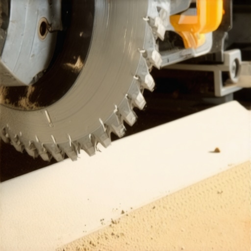 Mastering the Back-Bevel Cut Close up of miter saw blade cutting baseboard with a back-bevel tilt