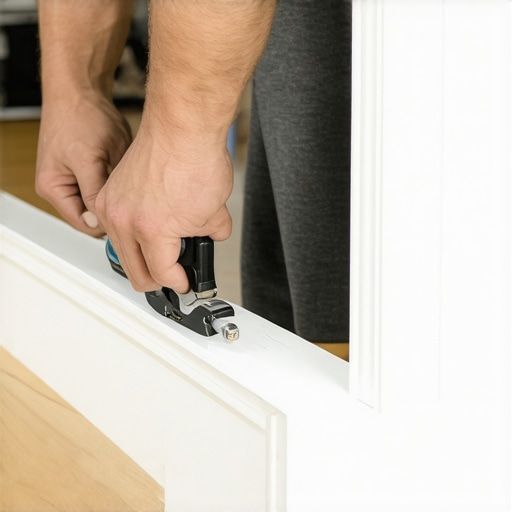 A contractor using a coping saw to create a professional inside corner joint on a baseboard.