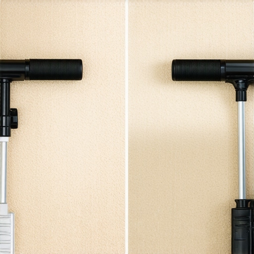 Power Stretcher vs Knee Kicker for Carpet Installation Professional carpet power stretcher and knee kicker on subfloor