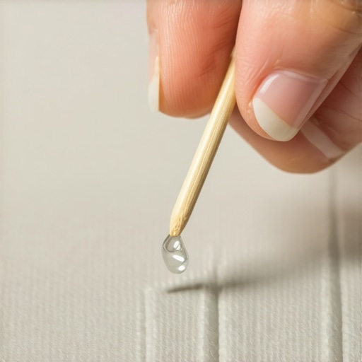 Precision Carpet Snag Repair Technique Close-up of a person using a toothpick to apply adhesive to a carpet loop for a professional repair.