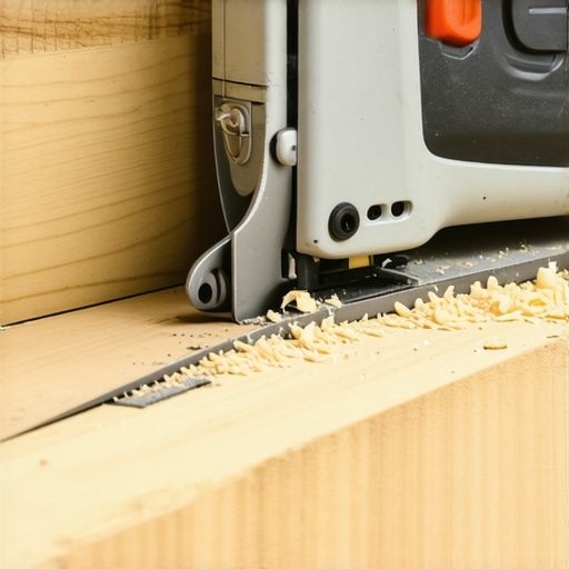 A craftsman using a barrel-grip jigsaw to scribe a baseboard for a brick wall fit.