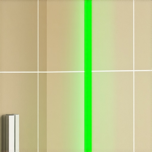 Precision Layout with a Laser Level A green beam laser level projecting grid lines on a bathroom wall for tile alignment.