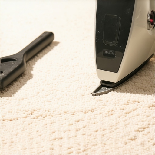 Professional Carpet Installation Tools A professional seaming iron and row-runner tool on a new carpet installation.
