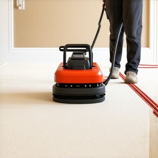 A close-up of a carpet power stretcher ensuring a tight, wrinkle-free installation in a residential home.