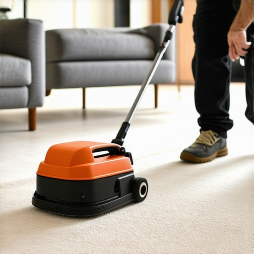 Professional Carpet Power Stretcher in Action A contractor using a power stretcher to ensure a flawless carpet installation without bubbles.