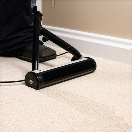 Professional Carpet Power Stretcher in Action A professional power stretcher being used to tension carpet during installation.