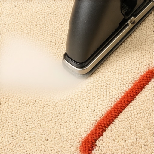 Close-up of a carpet seam iron applying heat to a carpet patch for a professional finish.