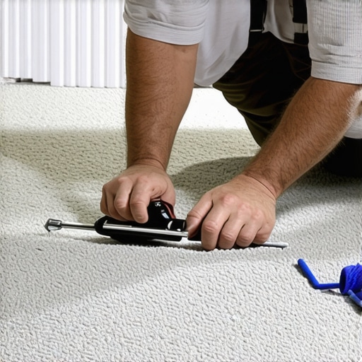 Professional Carpet Seaming Technique A close-up of a carpet seam iron and weight being used to create a flat, invisible joint during installation.