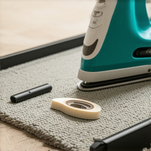 Professional Carpet Seaming Tools Close-up of a carpet iron and row finder used for invisible seams.