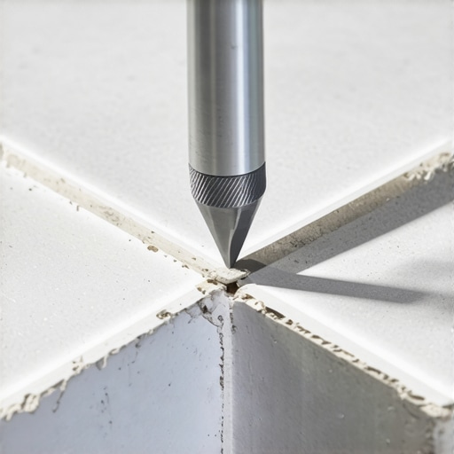 Professional Diamond Hole Saw Technique Close-up of a diamond hole saw cutting a porcelain tile with water lubrication for a clean finish.