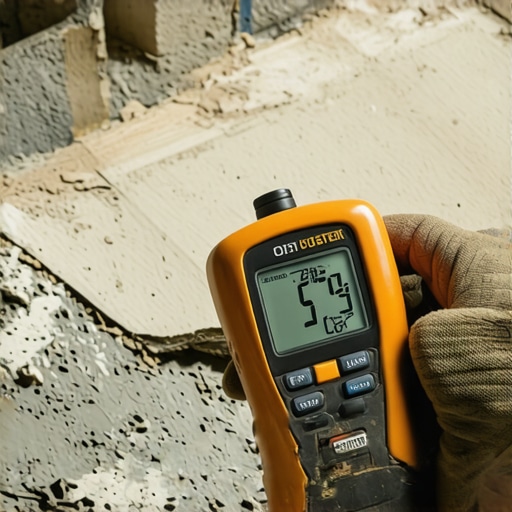 Contractor testing subfloor moisture with a digital meter before installation
