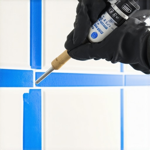 Applying silicone with a dripless caulk gun and painter's tape for clean lines.