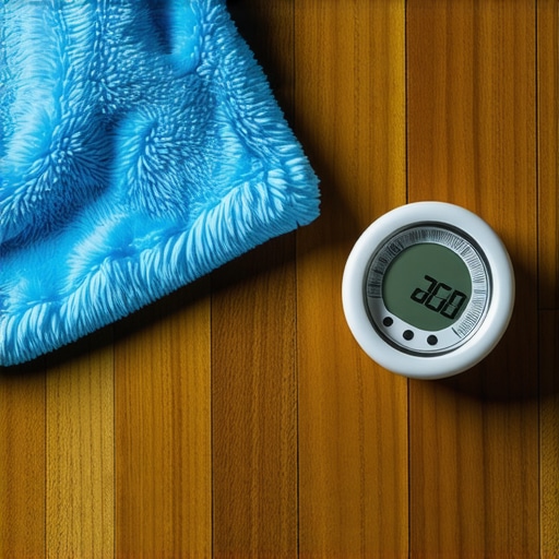 Professional microfiber cloth and hygrometer on a clear mahogany floor