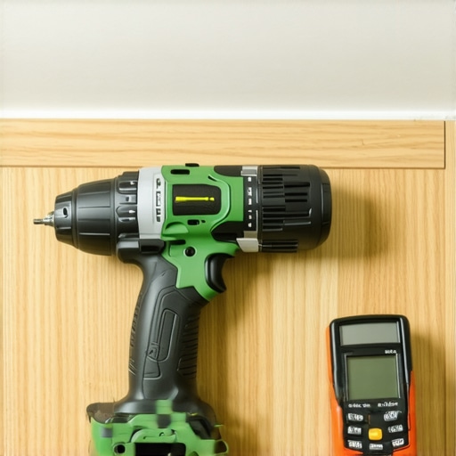 Professional Flooring Installation Tools Close up of oscillating tool and flooring equipment on a job site.